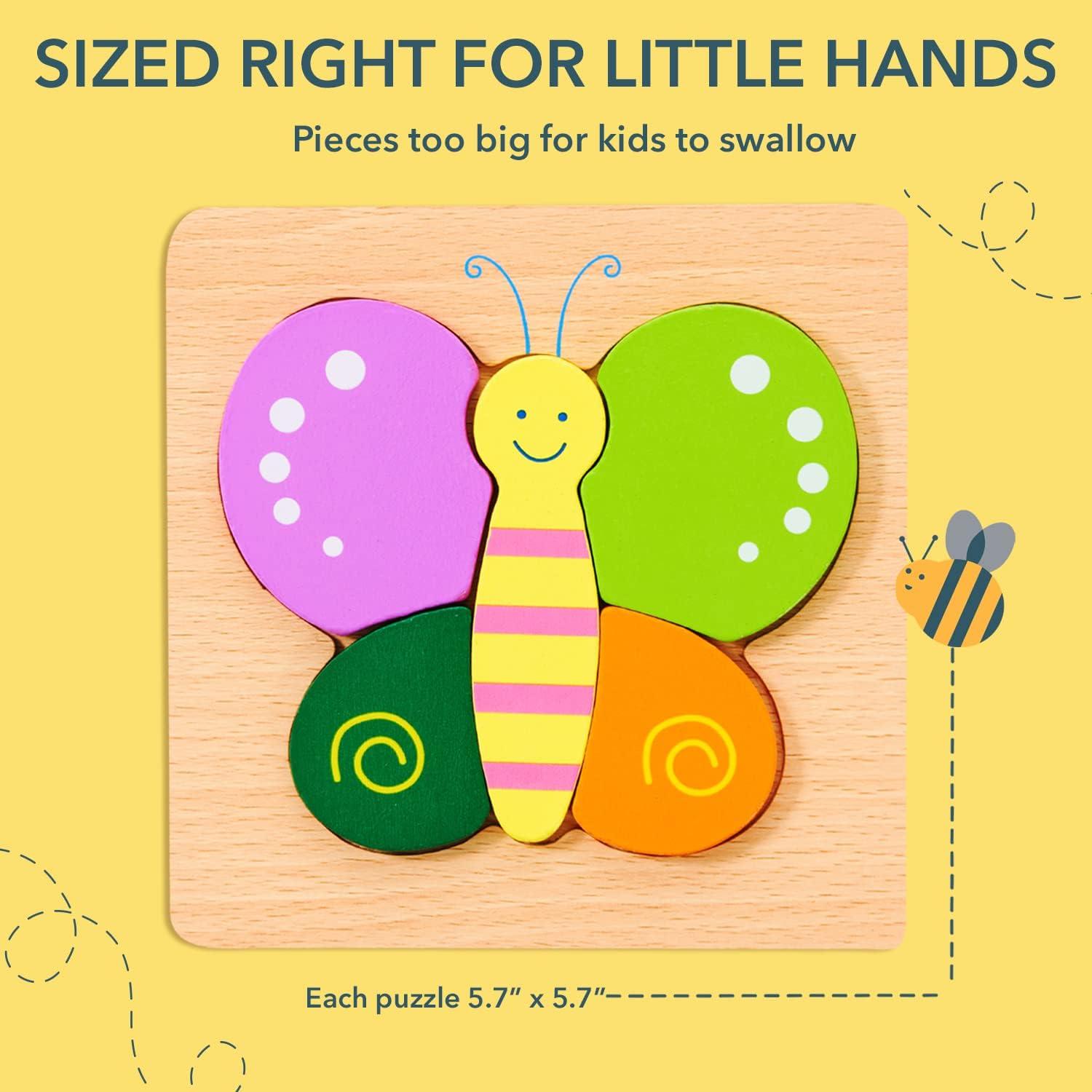 imageMagifire Wooden Puzzles Set of 6 Puzzle Toys for Kids Toddlers 13 Baby Educational Animal Toys with Chunky Pieces amp Bag for Easter Ladybug Car Bee Bear Butterfly Turtle