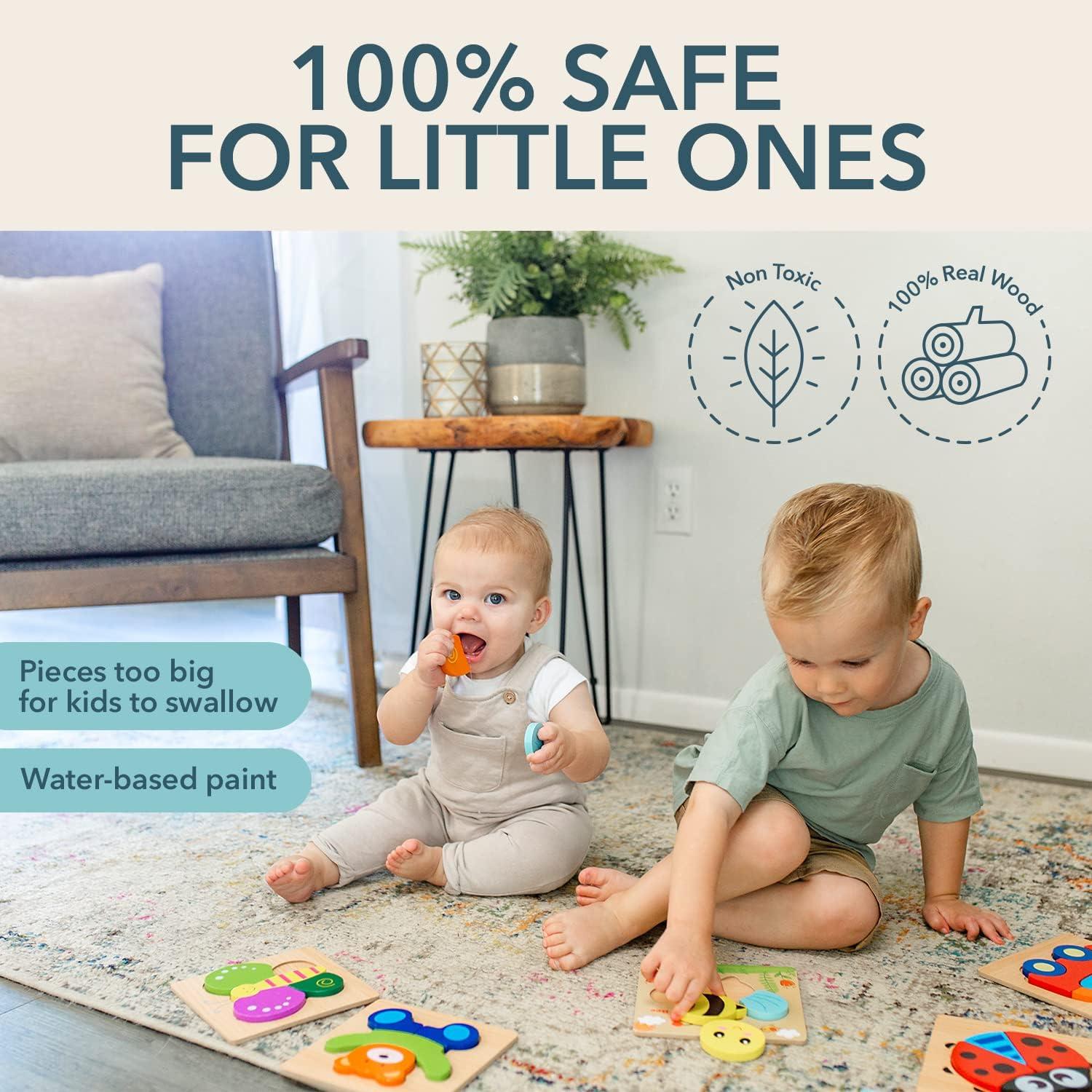 imageMagifire Wooden Puzzles Set of 6 Puzzle Toys for Kids Toddlers 13 Baby Educational Animal Toys with Chunky Pieces amp Bag for Easter Ladybug Car Bee Bear Butterfly Turtle