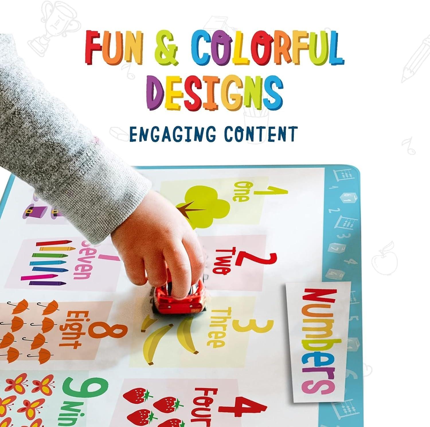 imageMerka 4 Pack Educational Placemat for Kids amp Toddlers Reusable Washable Mat with Secure Grip Back for Dining Table Learning Letters Numbers Shapes Colors17 x 11 inchesLetters Numbers Shapes Colors