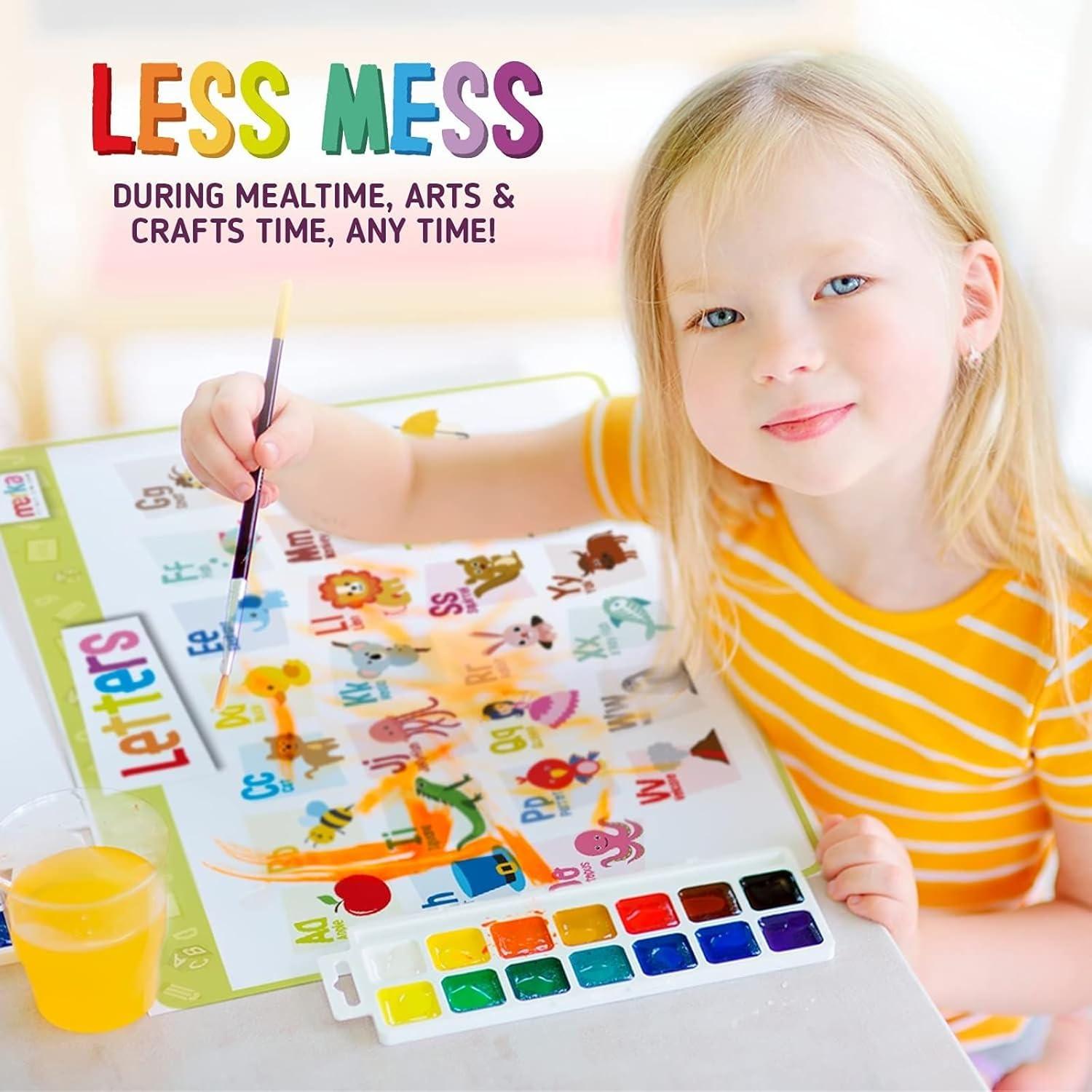 imageMerka 4 Pack Educational Placemat for Kids amp Toddlers Reusable Washable Mat with Secure Grip Back for Dining Table Learning Letters Numbers Shapes Colors17 x 11 inchesLetters Numbers Shapes Colors