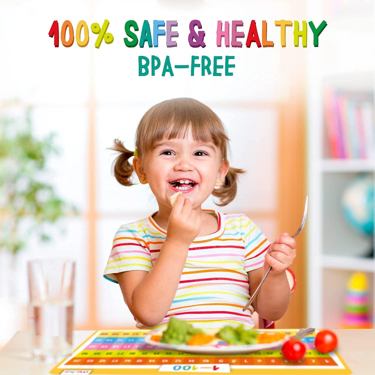 imageMerka 4 Pack Educational Placemat for Kids amp Toddlers Reusable Washable Mat with Secure Grip Back for Dining Table Learning Letters Numbers Shapes Colors17 x 11 inchesOpposites Days Months Numbers