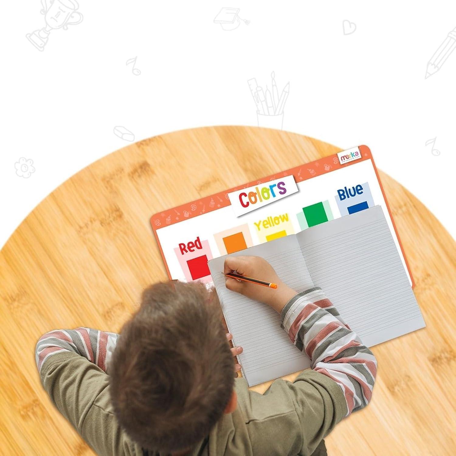 imageMerka 4 Pack Educational Placemat for Kids amp Toddlers Reusable Washable Mat with Secure Grip Back for Dining Table Learning Letters Numbers Shapes Colors17 x 11 inchesLetters Numbers Shapes Colors