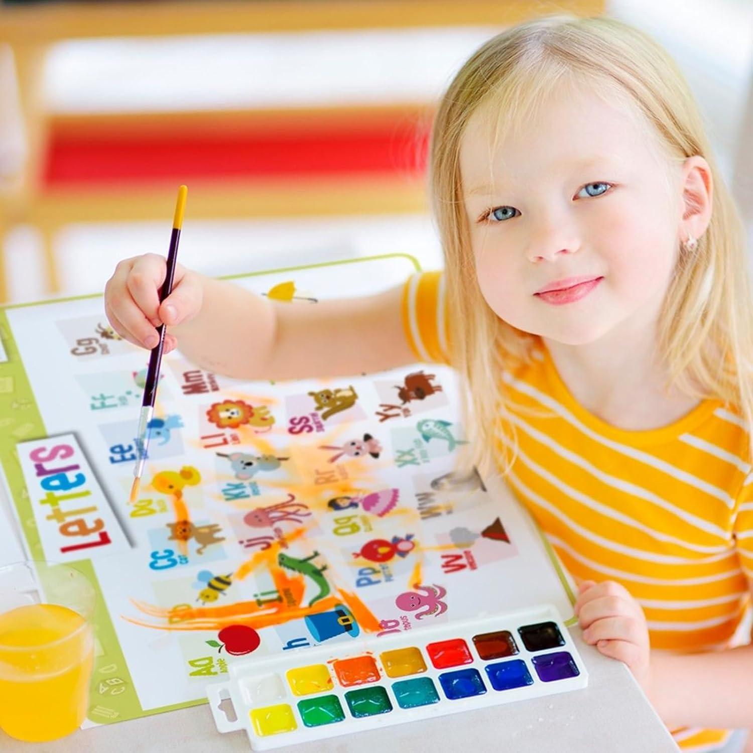imageMerka 4 Pack Educational Placemat for Kids amp Toddlers Reusable Washable Mat with Secure Grip Back for Dining Table Learning Letters Numbers Shapes Colors17 x 11 inchesLetters Numbers Shapes Colors