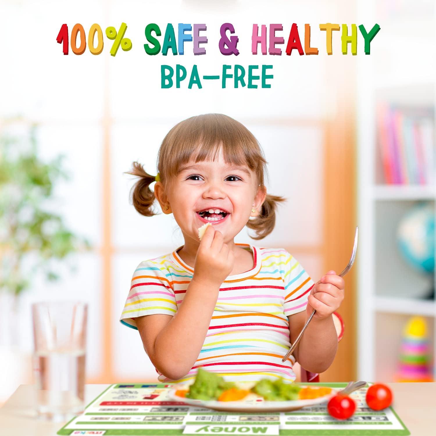imageMerka 4 Pack Educational Placemat for Kids amp Toddlers Reusable Washable Mat with Secure Grip Back for Dining Table Learning Letters Numbers Shapes Colors17 x 11 inchesTime Money Calendar Seasons