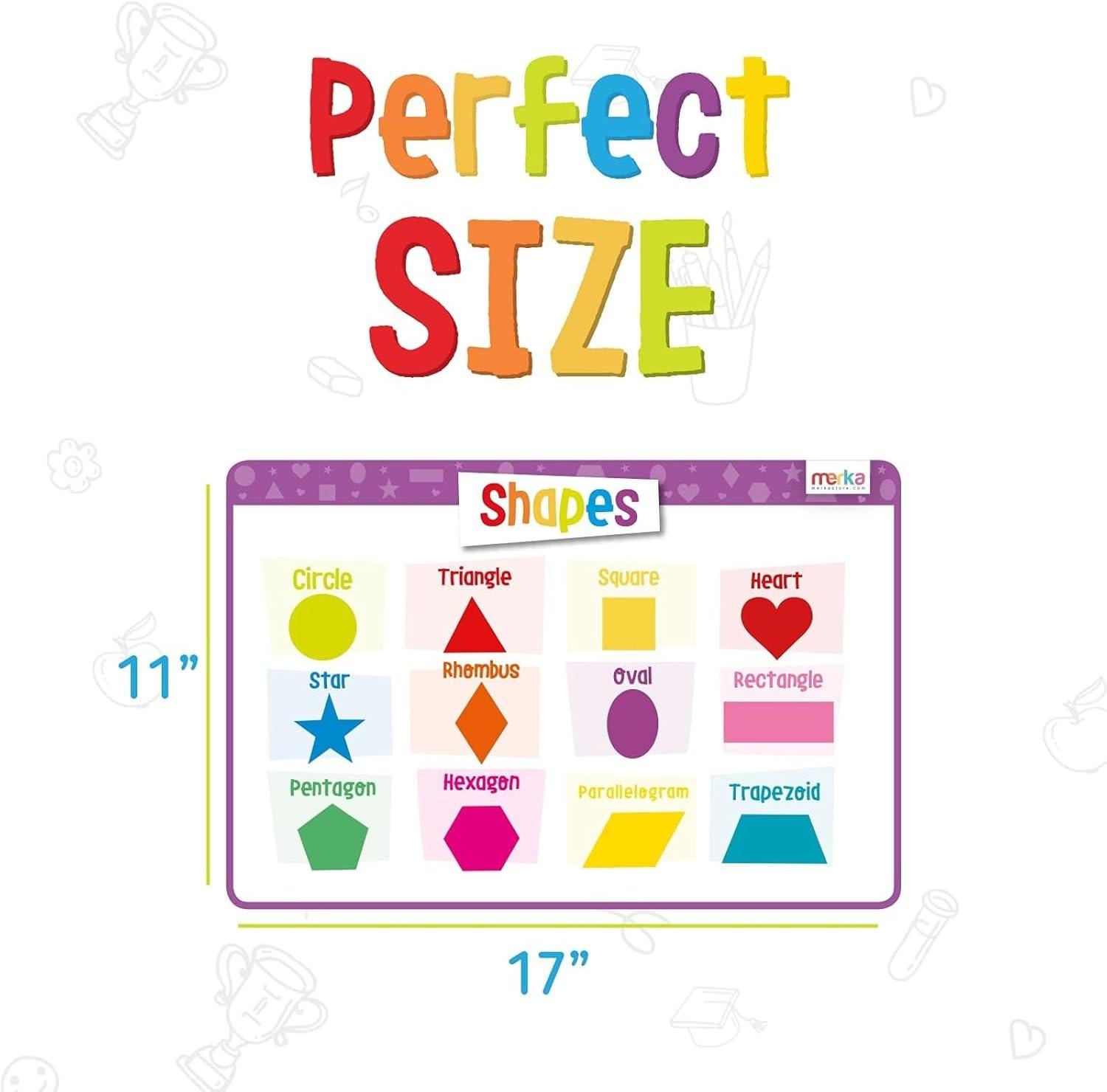 imageMerka 4 Pack Educational Placemat for Kids amp Toddlers Reusable Washable Mat with Secure Grip Back for Dining Table Learning Letters Numbers Shapes Colors17 x 11 inchesLetters Numbers Shapes Colors