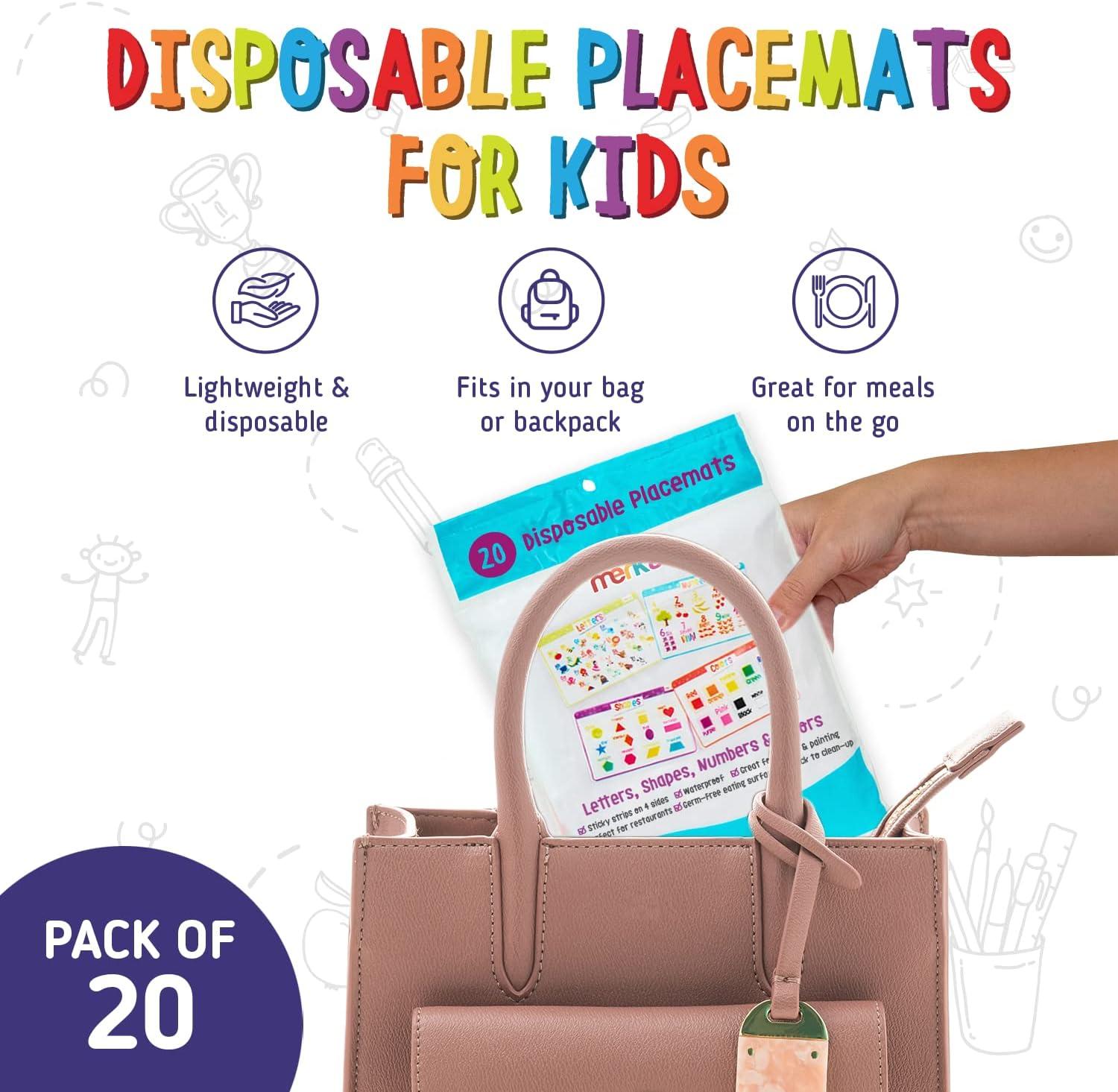 imageMerka Disposable Placemats for Baby amp Toddler 12 x 18 in 40Pack Multicolor Peel amp Stick Adhesive Sticky Placemats for Toddlers Educational Numbers Letters amp Shapes20 Pack