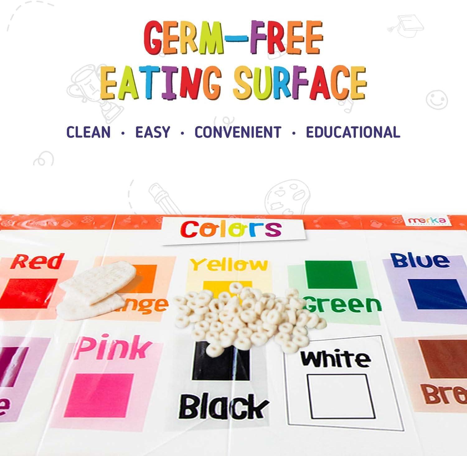 imageMerka Disposable Placemats for Baby amp Toddler 12 x 18 in 40Pack Multicolor Peel amp Stick Adhesive Sticky Placemats for Toddlers Educational Numbers Letters amp Shapes40 Pack