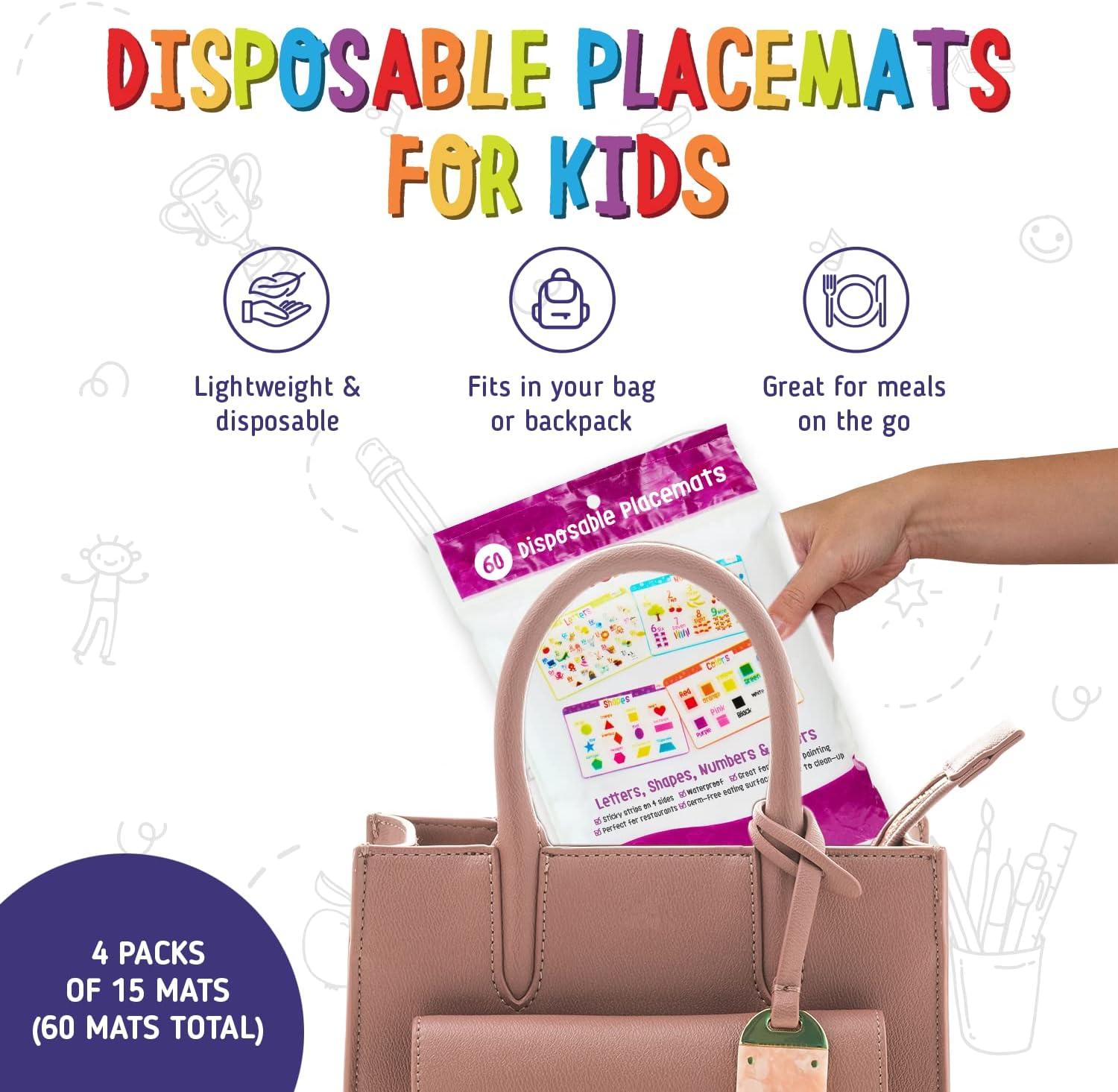 imageMerka Disposable Placemats for Baby amp Toddler 12 x 18 in 40Pack Multicolor Peel amp Stick Adhesive Sticky Placemats for Toddlers Educational Numbers Letters amp Shapes60 Pack