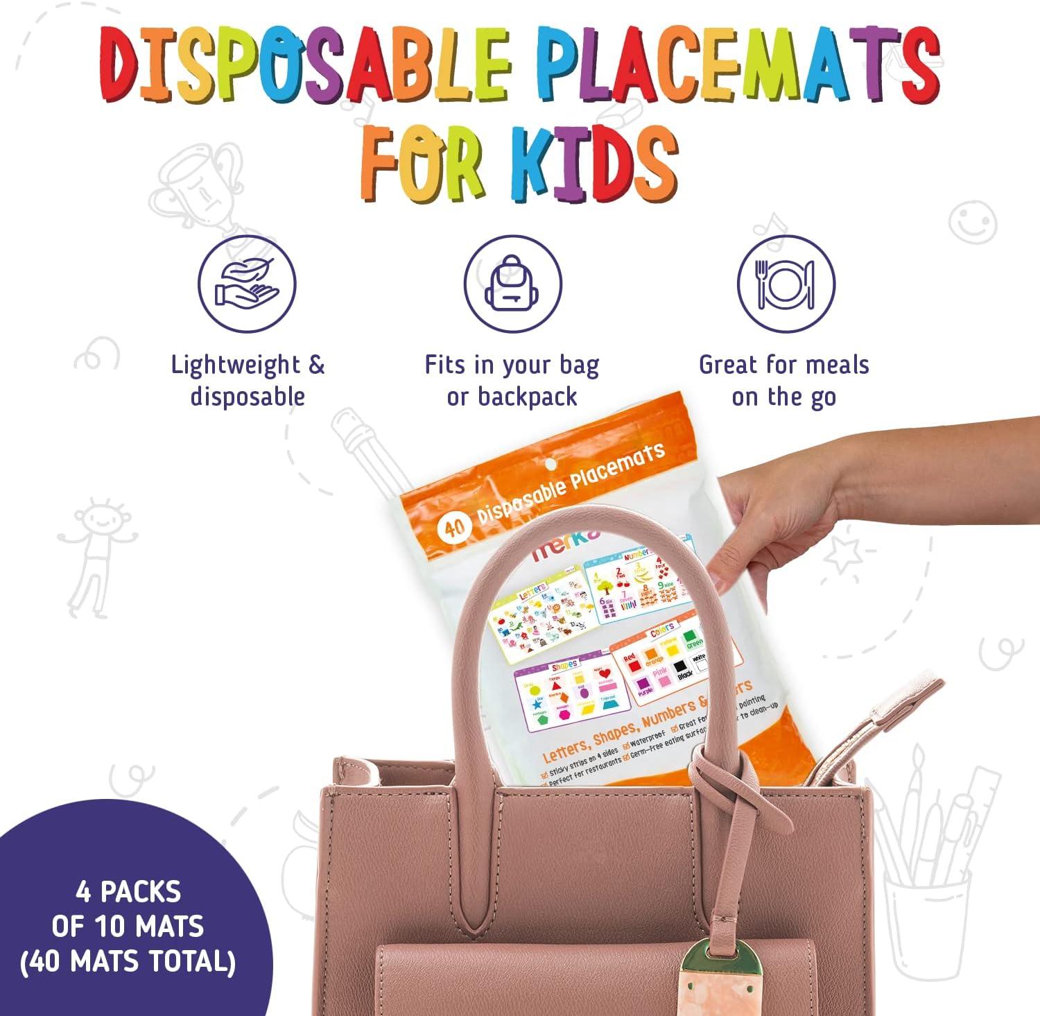 imageMerka Disposable Placemats for Baby amp Toddler 12 x 18 in 40Pack Multicolor Peel amp Stick Adhesive Sticky Placemats for Toddlers Educational Numbers Letters amp Shapes40 Pack