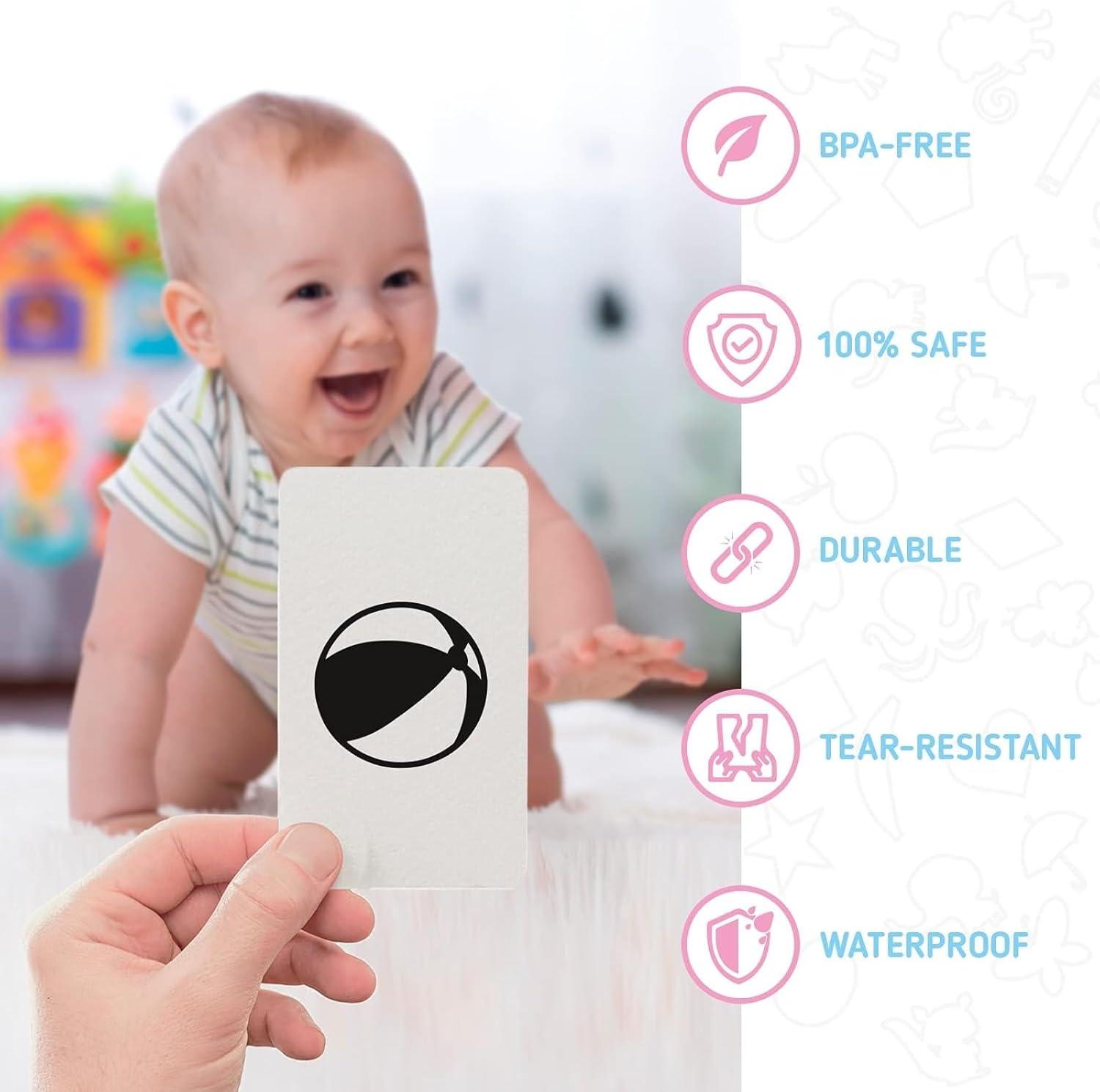 imageMerka Newborn Toys amp Sensory Flash Cards for Babies High Contrast Baby Cards 50Pack Paper 24 in x 42 in Black amp White Visual Stimulation amp Brain Development for 03 Months2 High Contrast Baby Cards