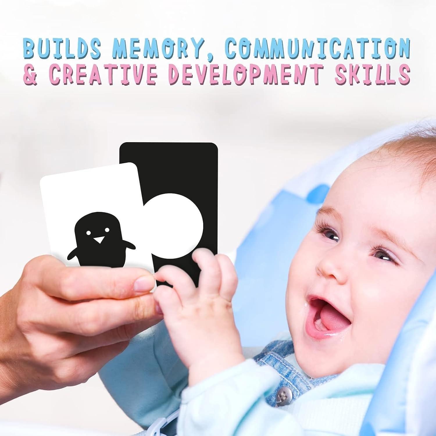 imageMerka Newborn Toys amp Sensory Flash Cards for Babies High Contrast Baby Cards 50Pack Paper 24 in x 42 in Black amp White Visual Stimulation amp Brain Development for 03 Months2 High Contrast Baby Cards