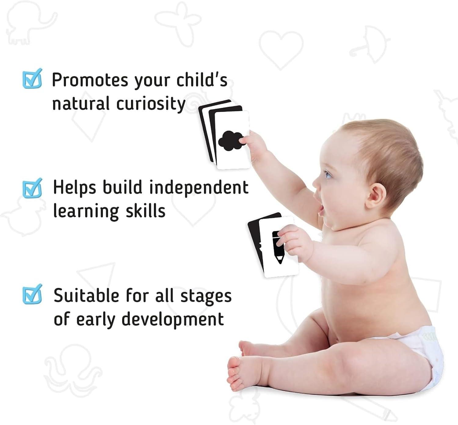 imageMerka Newborn Toys amp Sensory Flash Cards for Babies High Contrast Baby Cards 50Pack Paper 24 in x 42 in Black amp White Visual Stimulation amp Brain Development for 03 Months2 High Contrast Baby Cards