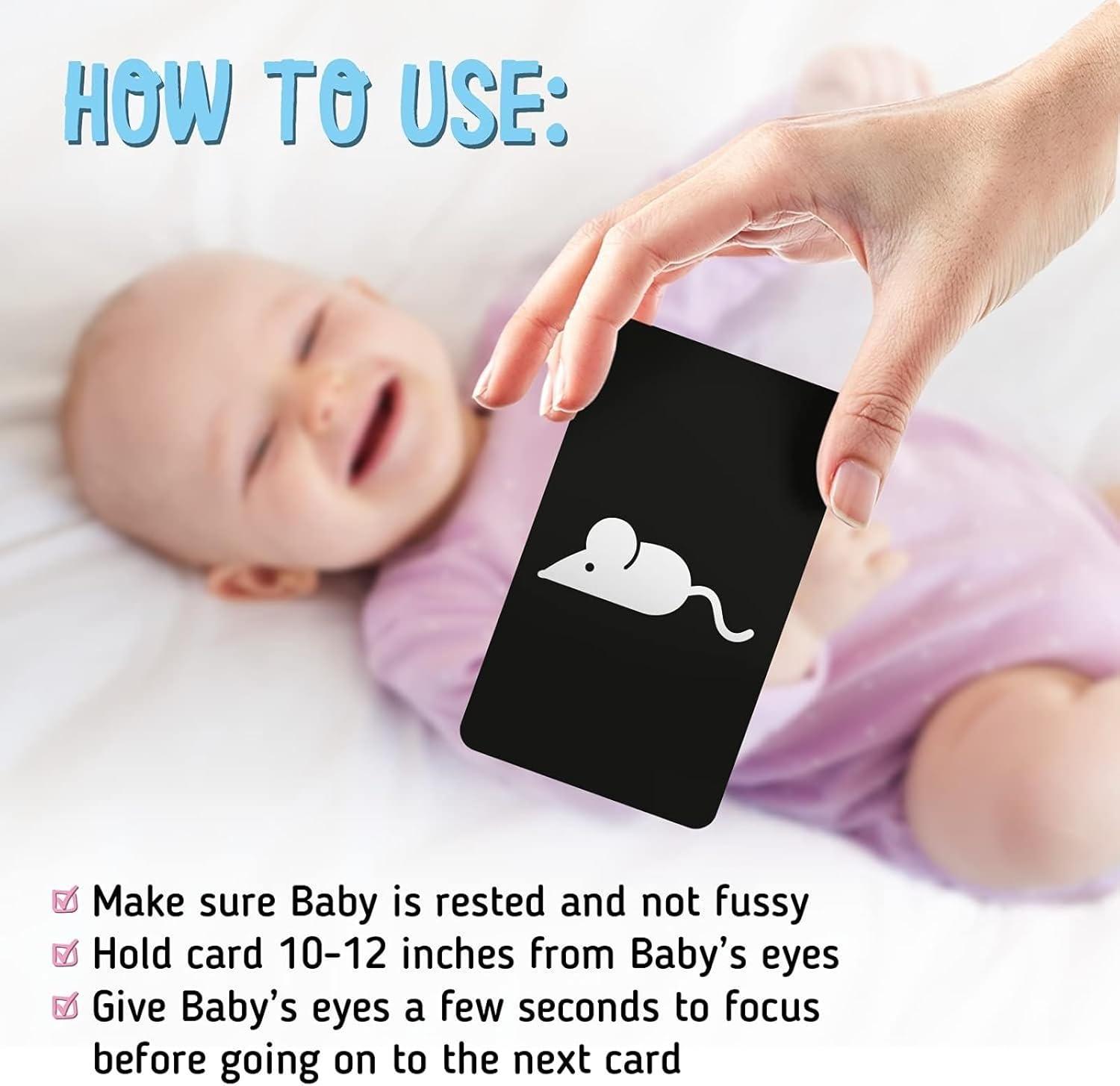 imageMerka Newborn Toys amp Sensory Flash Cards for Babies High Contrast Baby Cards 50Pack Paper 24 in x 42 in Black amp White Visual Stimulation amp Brain Development for 03 Months2 High Contrast Baby Cards