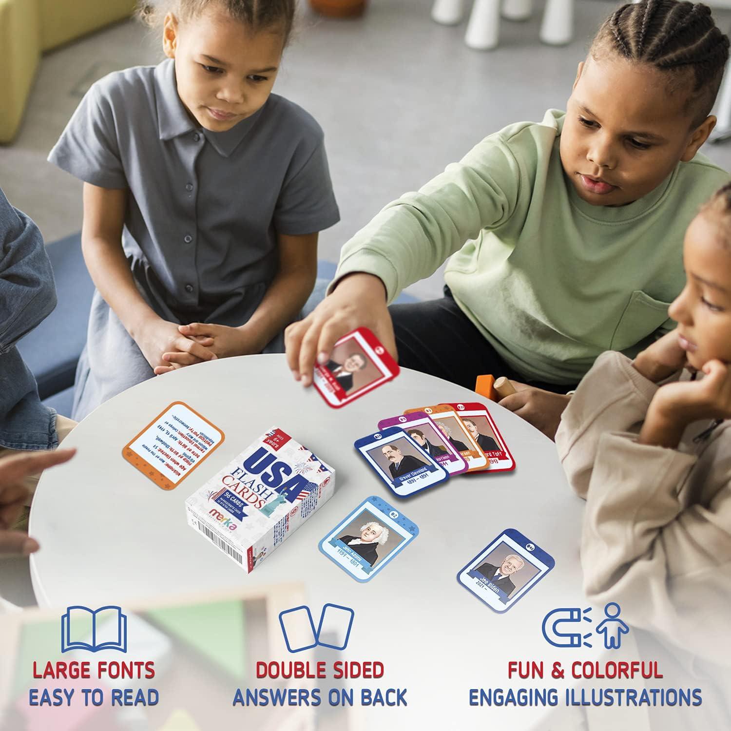imageMerka US Presidents amp State Capitals Flash Cards 96Pack Multicolor 35 x 25 in Educational Flashcards for Kids Homeschool amp Learning Games