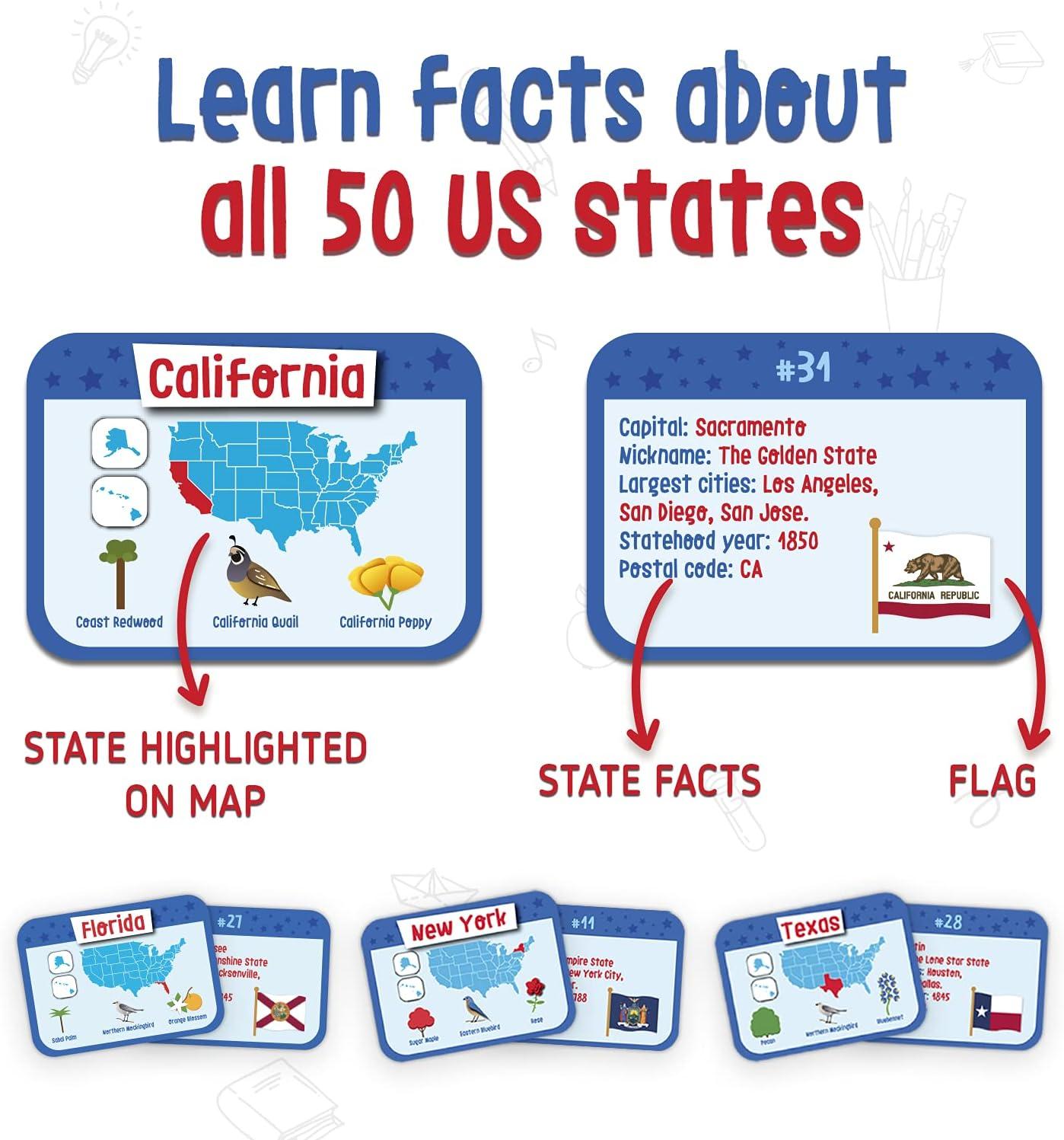 imageMerka US Presidents amp State Capitals Flash Cards 96Pack Multicolor 35 x 25 in Educational Flashcards for Kids Homeschool amp Learning Games