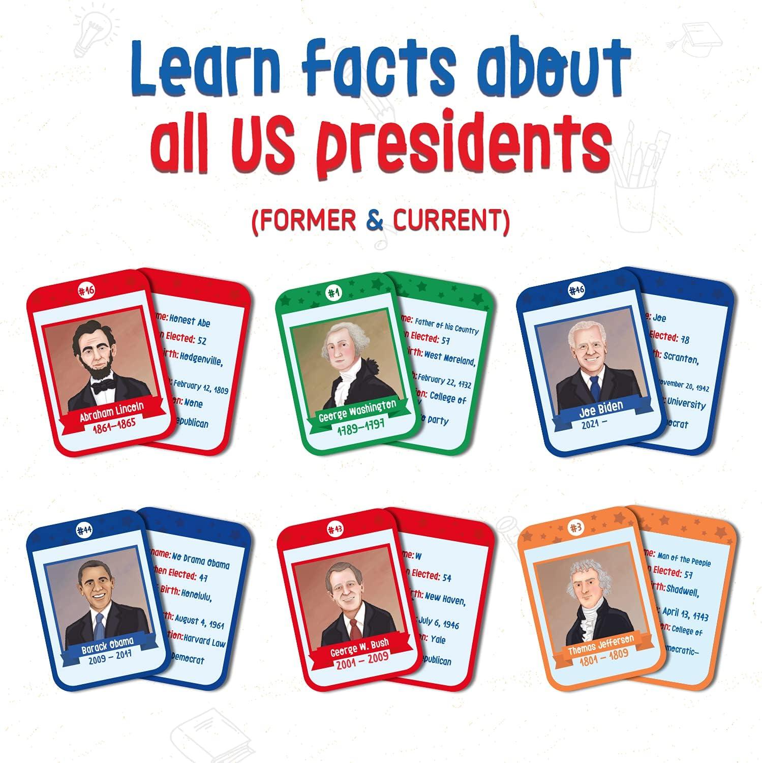 imageMerka US Presidents amp State Capitals Flash Cards 96Pack Multicolor 35 x 25 in Educational Flashcards for Kids Homeschool amp Learning Games