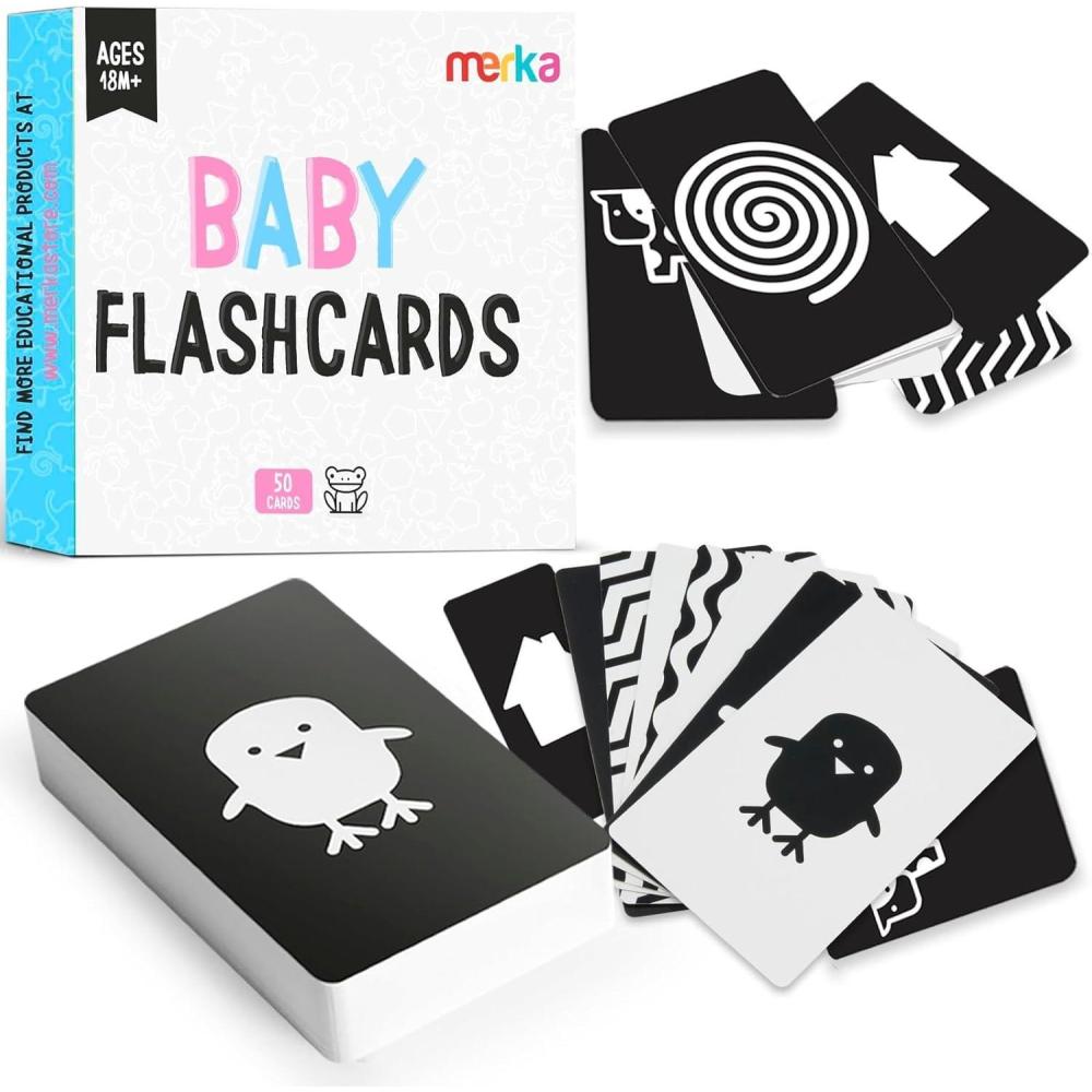 imageMerka Newborn Toys amp Sensory Flash Cards for Babies High Contrast Baby Cards 50Pack Paper 24 in x 42 in Black amp White Visual Stimulation amp Brain Development for 03 Months2 High Contrast Baby Cards