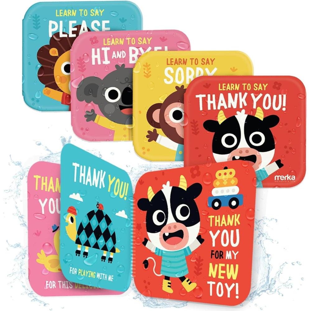 imagemerka Baby Bath Books for Toddlers 4 Pack Waterproof Bathtime Books Bath Toys Floatable in Bathtub Learn to Say Thank You Sorry Hi Bye PleaseMulticolor