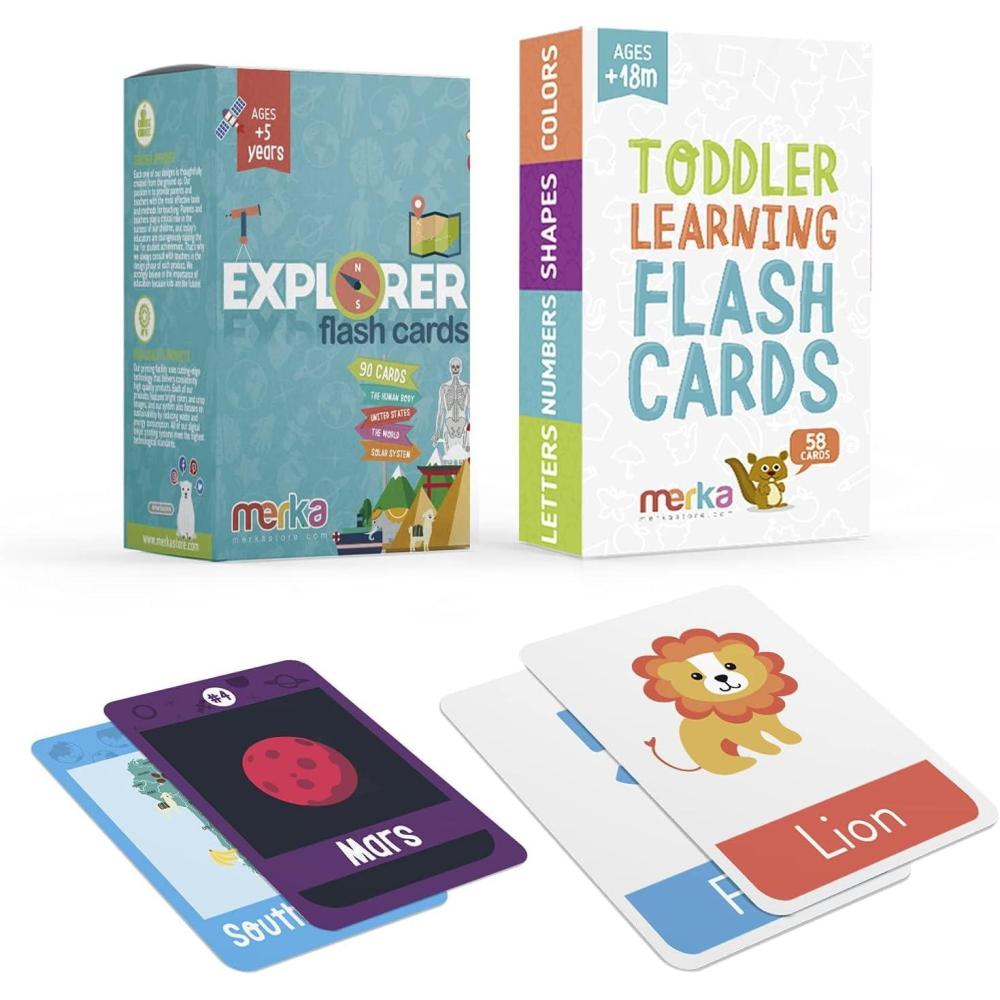 imagemerka Educational Flashcards Bundle Letters Numbers Shapes amp Colors Deck 58 Cards and Explorer Deck 90 Cards Learning ToysGames Ages Toddler Through Teen Homeschool or Classroom Use