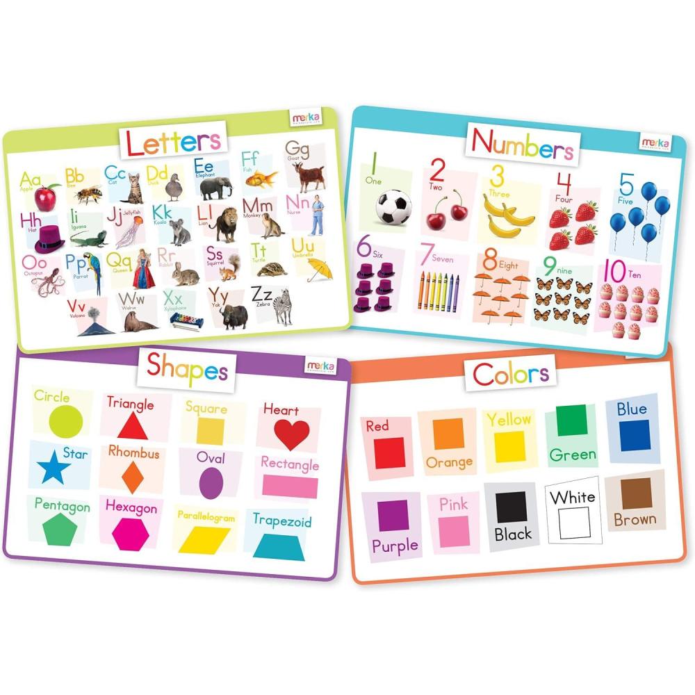 imagemerka Silicone Learning Placemats for Toddlers 4Pack 17 x 11 in Multicolor Reusable amp Washable Mealtime Mats with SpillResistant Backing Letters Numbers Shapes amp ColorsLetters Numbers Shapes Colors