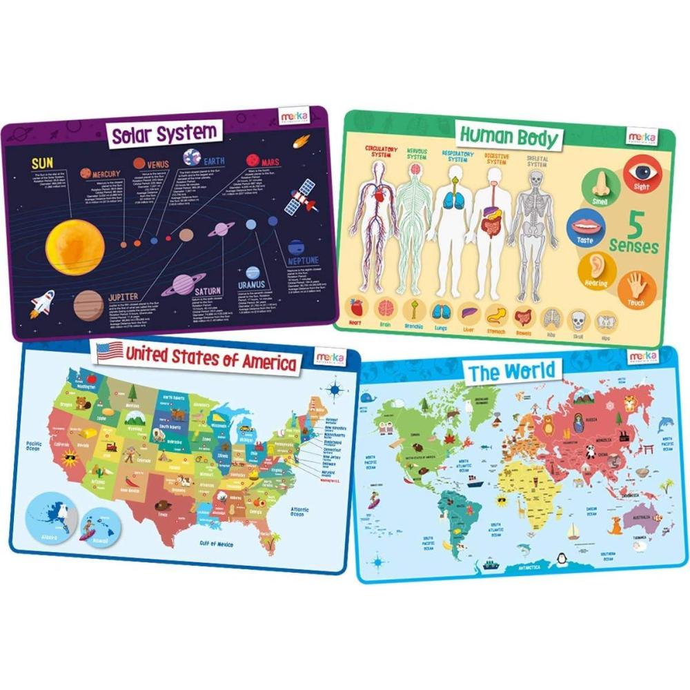imagemerka Silicone Learning Placemats for Toddlers 4Pack 17 x 11 in Multicolor Reusable amp Washable Mealtime Mats with SpillResistant Backing Letters Numbers Shapes amp ColorsExplore