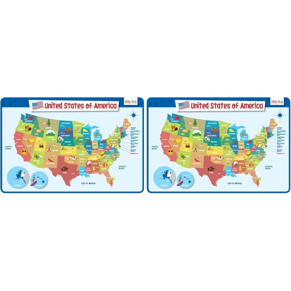 imagemerka United States Map Placemat 17 x 11 in Laminated Multicolor Reusable Kids Dining Mat with Secure Backing amp State Capitals Map17 inches x 11 inches Pack of 2