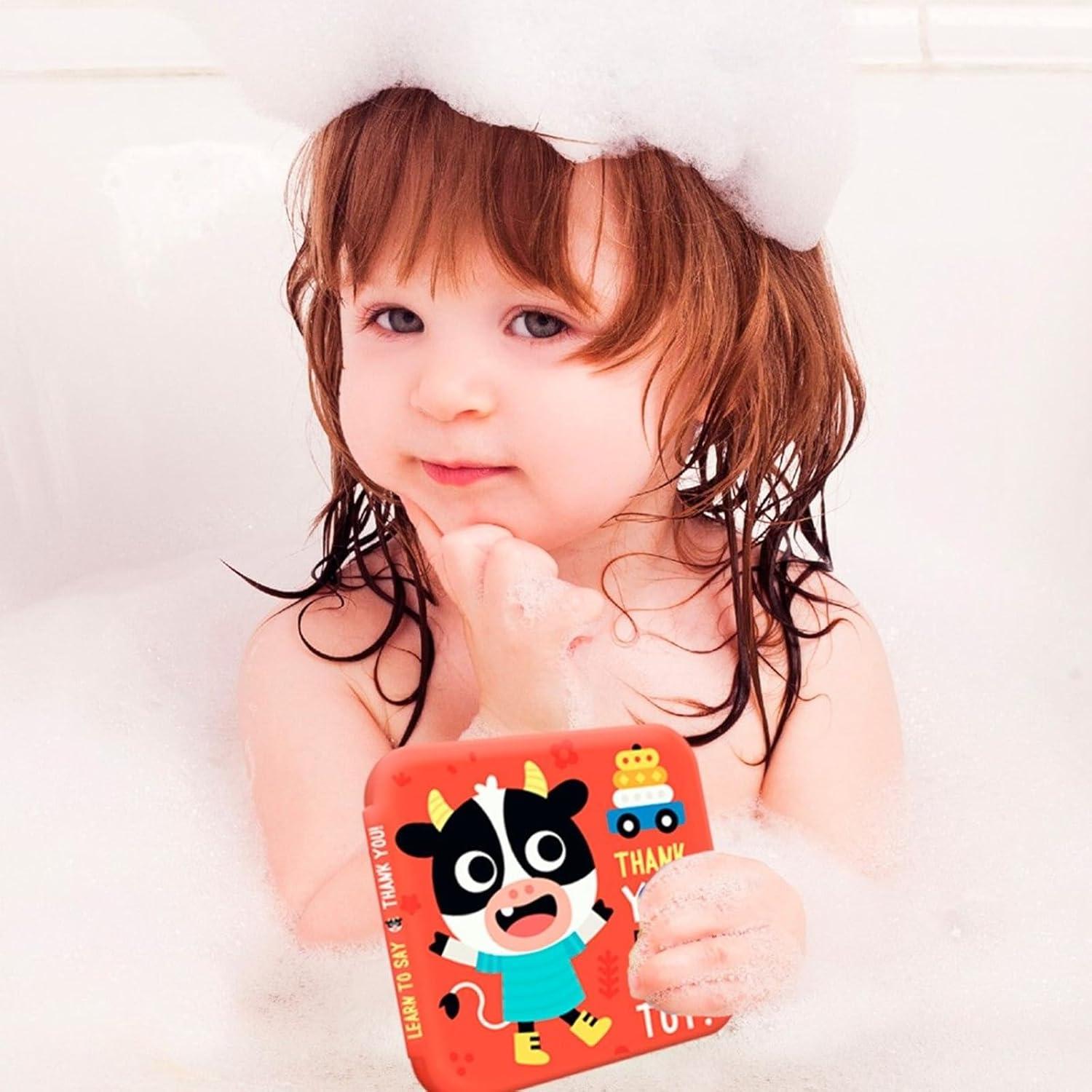imagemerka Baby Bath Books for Toddlers 4 Pack Waterproof Bathtime Books Bath Toys Floatable in Bathtub Learn to Say Thank You Sorry Hi Bye PleaseMulticolor