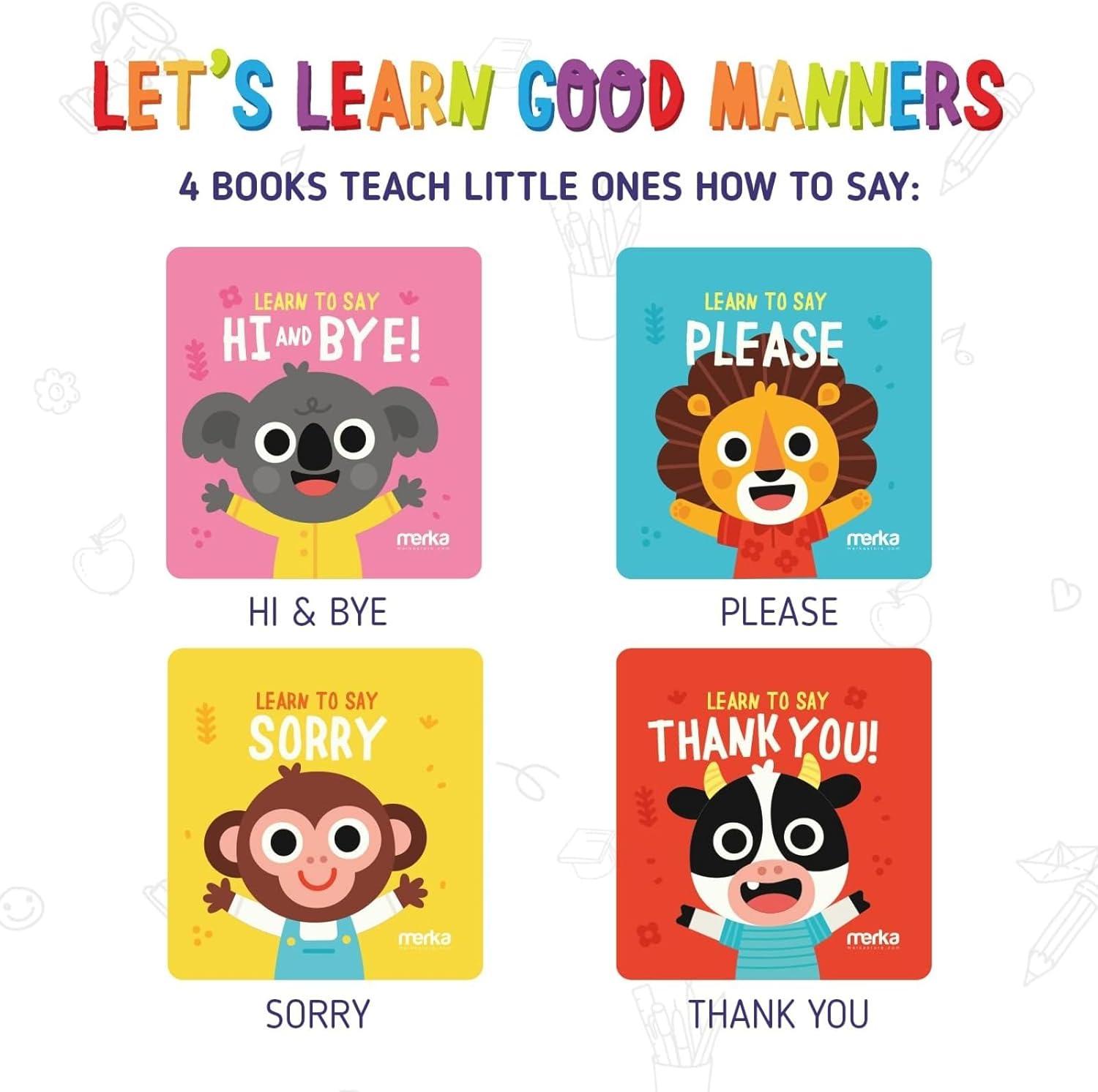 imagemerka Baby Bath Books for Toddlers 4 Pack Waterproof Bathtime Books Bath Toys Floatable in Bathtub Learn to Say Thank You Sorry Hi Bye PleaseMulticolor