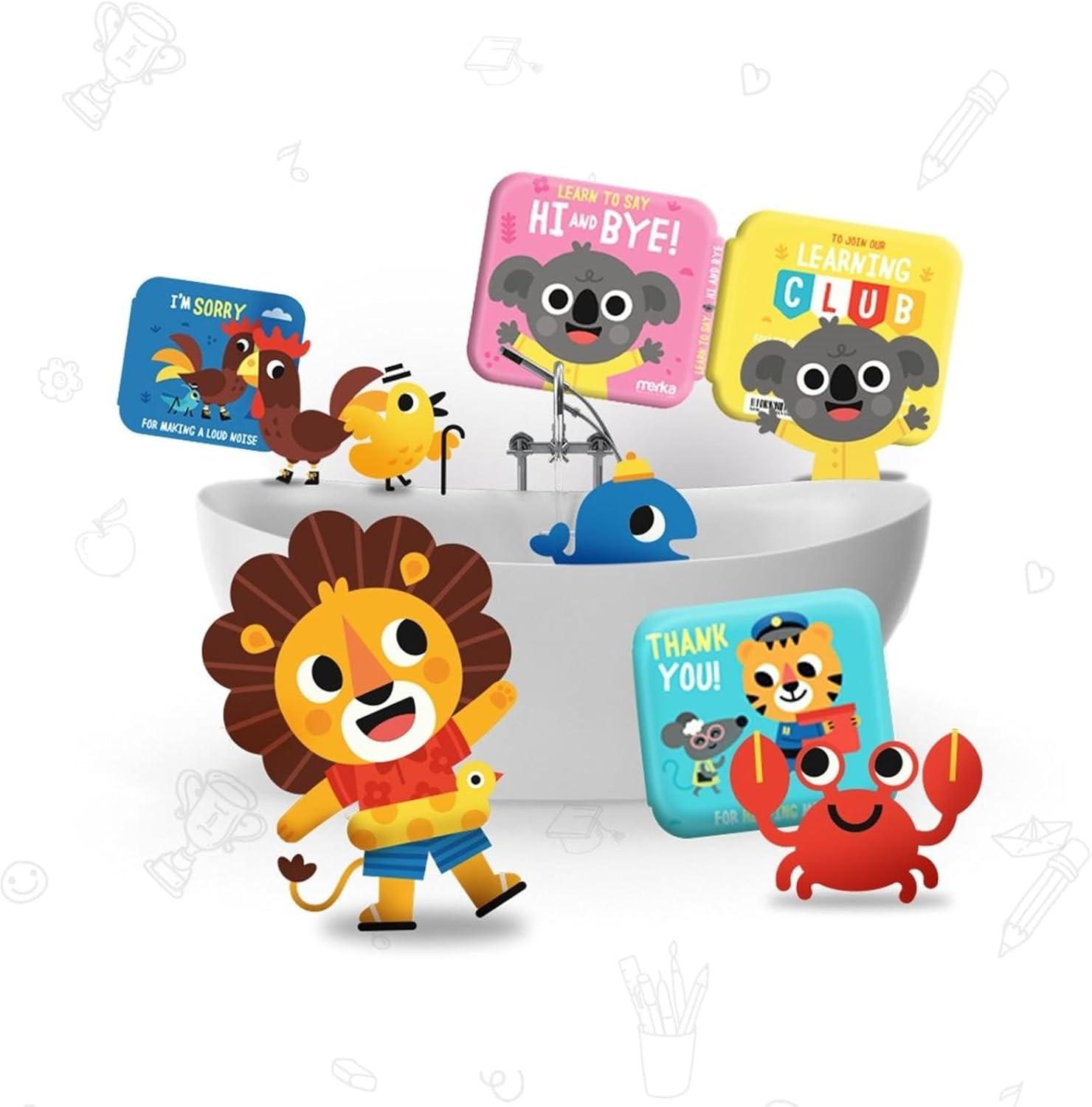 imagemerka Baby Bath Books for Toddlers 4 Pack Waterproof Bathtime Books Bath Toys Floatable in Bathtub Learn to Say Thank You Sorry Hi Bye PleaseMulticolor