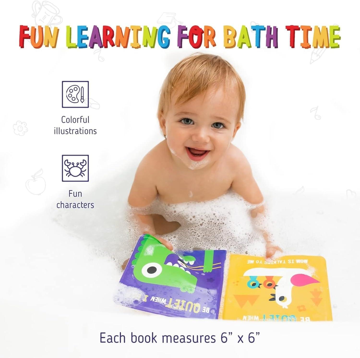 imagemerka Baby Bath Books for Toddlers 4 Pack Waterproof Bathtime Books Bath Toys Floatable in Bathtub Learn to Say Thank You Sorry Hi Bye PleaseMulticolor