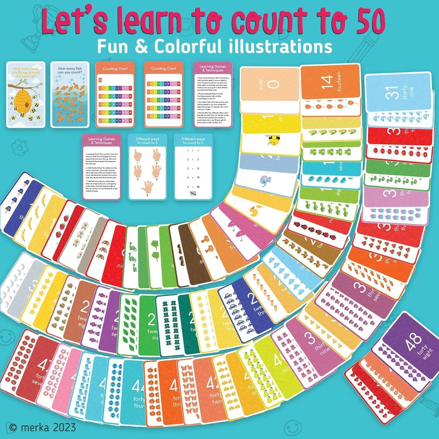 imagemerka Number Cards for Toddlers 55Piece Laminated Deck Multicolor Ages 24 Preschool Math Cards amp Kindergarten Digits Counting Flashcards amp Numerals