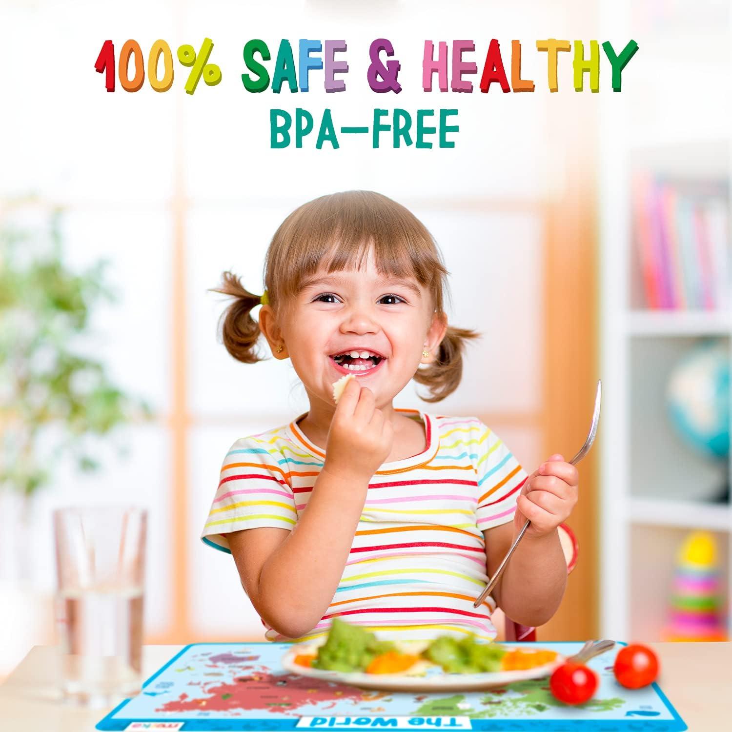 imagemerka Silicone Learning Placemats for Toddlers 4Pack 17 x 11 in Multicolor Reusable amp Washable Mealtime Mats with SpillResistant Backing Letters Numbers Shapes amp ColorsExplore