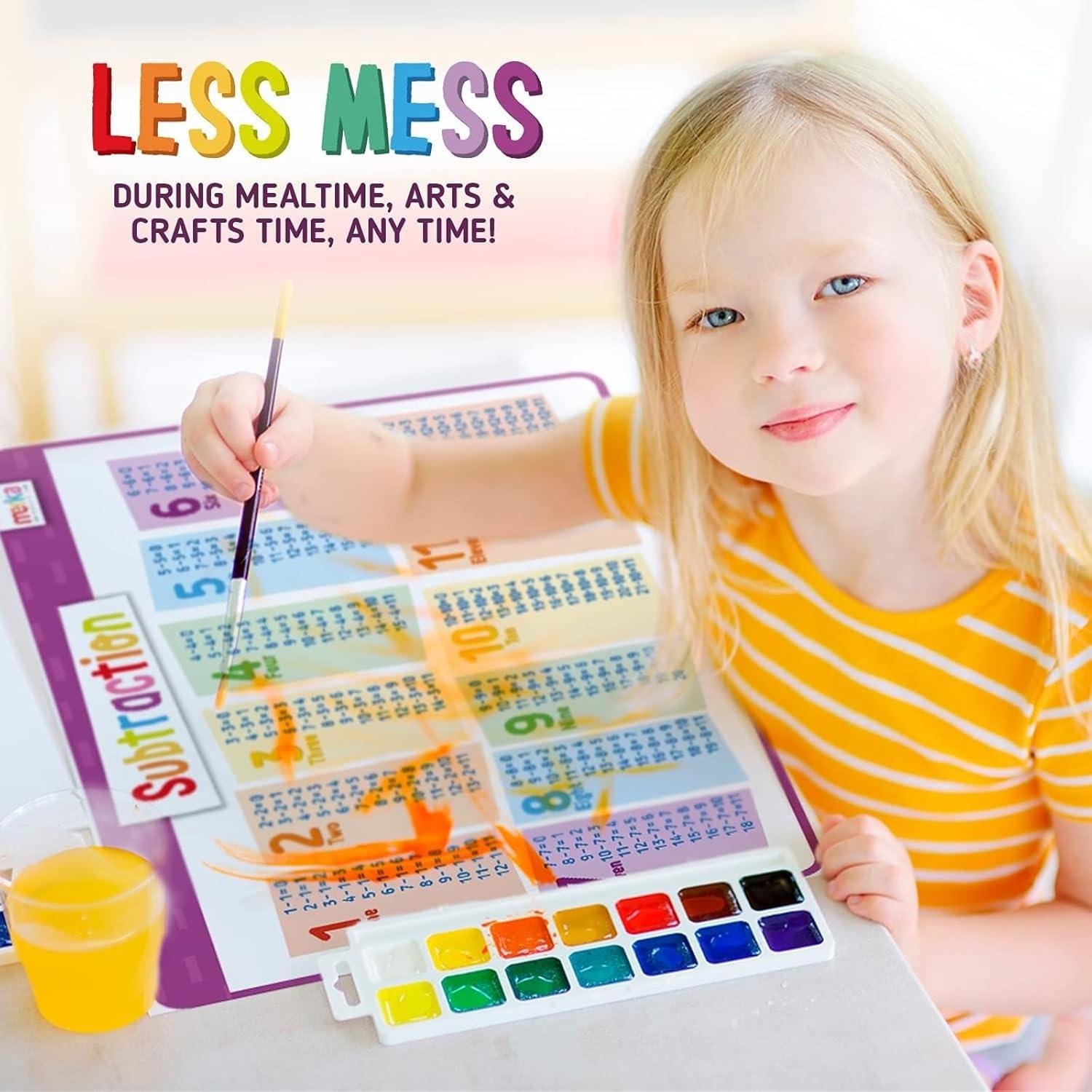 imagemerka Silicone Learning Placemats for Toddlers 4Pack 17 x 11 in Multicolor Reusable amp Washable Mealtime Mats with SpillResistant Backing Letters Numbers Shapes amp ColorsMath