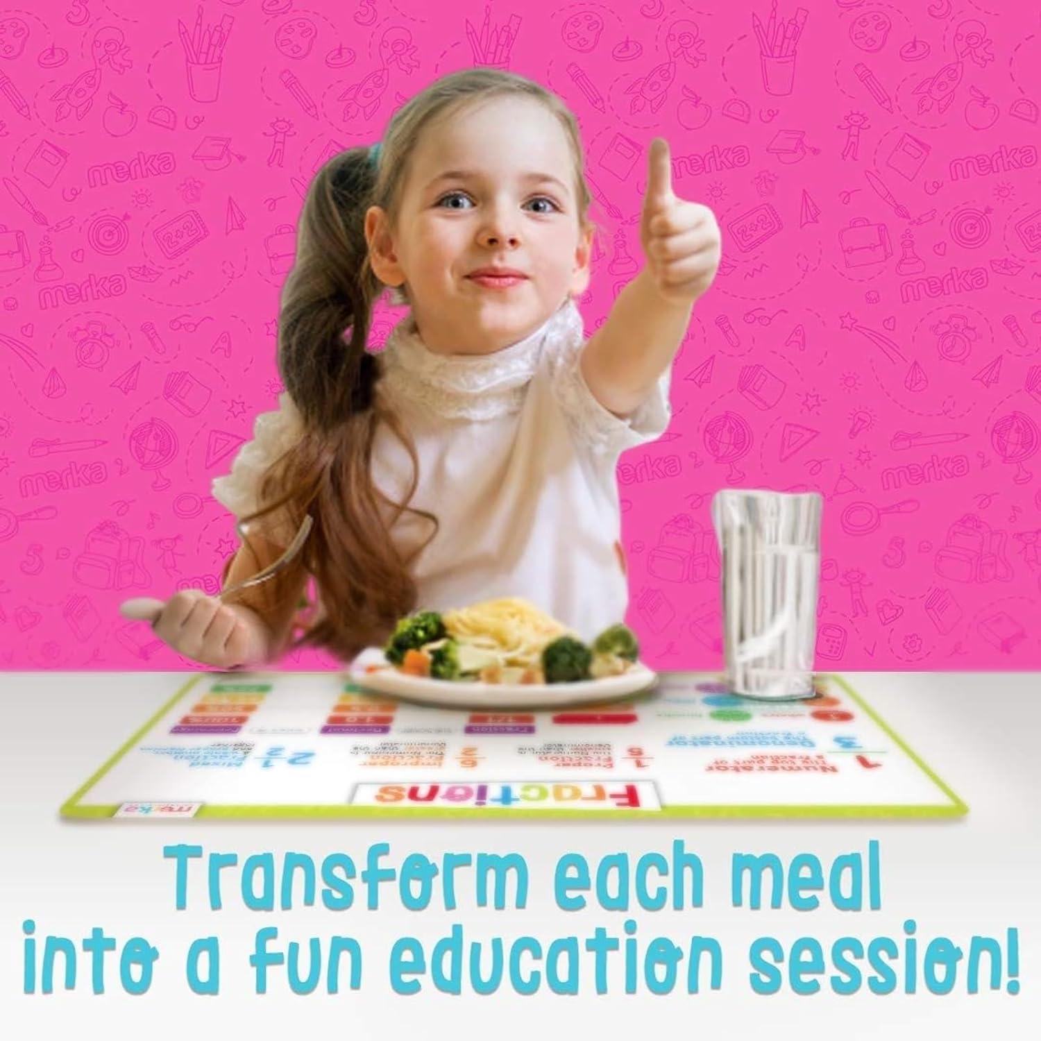 imagemerka Silicone Learning Placemats for Toddlers 4Pack 17 x 11 in Multicolor Reusable amp Washable Mealtime Mats with SpillResistant Backing Letters Numbers Shapes amp ColorsMath