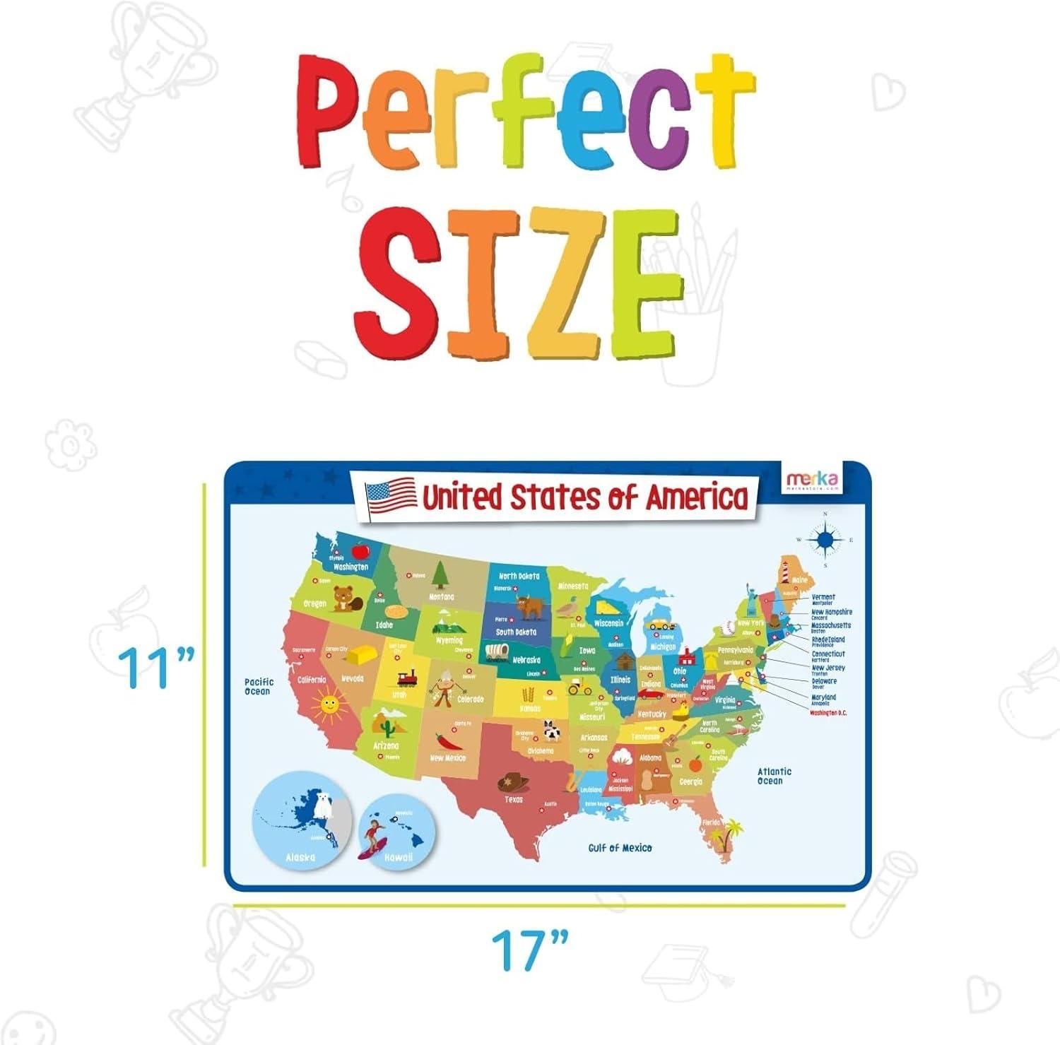 imagemerka United States Map Placemat 17 x 11 in Laminated Multicolor Reusable Kids Dining Mat with Secure Backing amp State Capitals Map17 inches x 11 inches