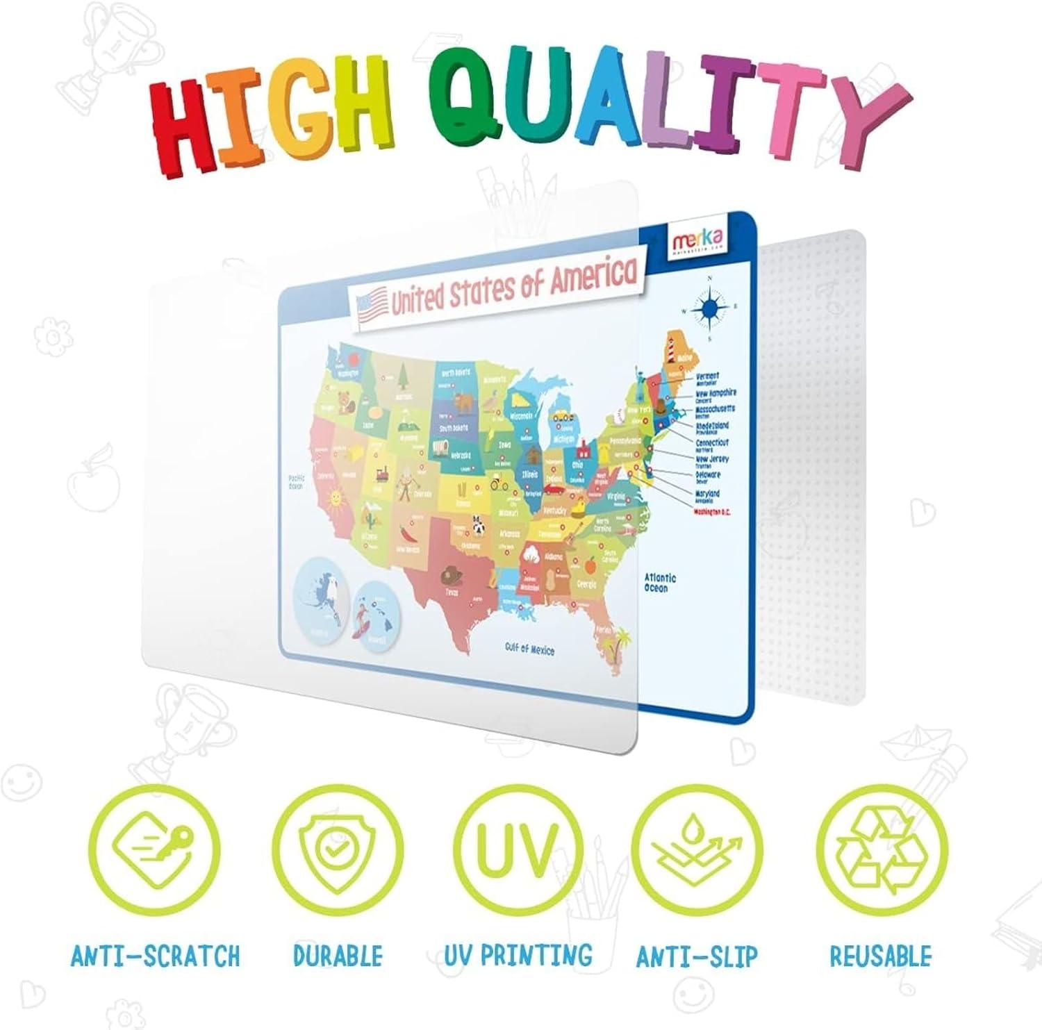 imagemerka United States Map Placemat 17 x 11 in Laminated Multicolor Reusable Kids Dining Mat with Secure Backing amp State Capitals Map17 inches x 11 inches