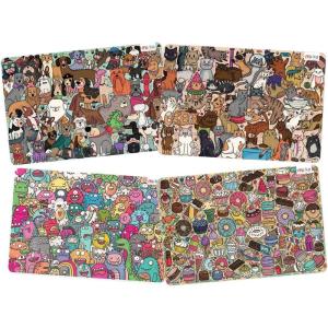 Merka Kids Table Placemats Set of 4-17 x 11 in, Multicolor – Reusable Plastic, Wipeable Cartoon Dining Mats – Monster Table Mat & Cat & Dog Themes, Educational for Ages 2+