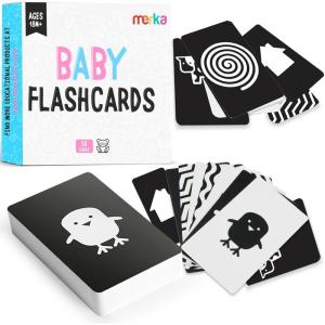 Merka Newborn Toys & Sensory Flash Cards for Babies – High Contrast Baby Cards – 50-Pack Paper, 2.4 in x 4.2 in, Black & White – Visual Stimulation & Brain Development for 0-3 Months(2. High Contrast Baby Cards)