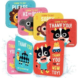 merka Baby Bath Books for Toddlers, 4 Pack Waterproof Bathtime Books, Bath Toys Floatable in Bathtub, Learn to Say Thank You, Sorry, Hi Bye, Please(Multicolor)
