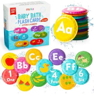 merka Bath Toys Flash Cards – 30-Pack, 2.25-Inch EVA Foam, Multicolor – Baby Bath Toys & Memory Matching Game & Bathtub Flash Cards(Letters and Numbers)