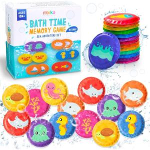 merka Bath Toys Flash Cards – 30-Pack, 2.25-Inch EVA Foam, Multicolor – Baby Bath Toys & Memory Matching Game & Bathtub Flash Cards(Memory Game)