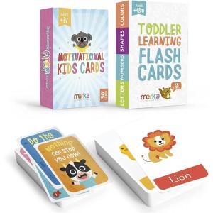 merka Flashcards Bundle: Letters, Numbers, Shapes & Colors Deck (58 Cards) and Lunch Box Notes Deck (50 Cards) – Educational Resources and Motivational Quotes – for Children Ages Toddler Through Teen