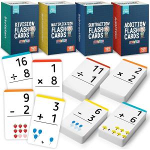 merka Math Flash Cards, 169 Flashcards in Total, Addition Learning Mathematics, Preschool Math, Create Game for Kids, Classroom and Homeschool Toys, 1st to 4th Graders, Ages 4-14(4 Set (169 Pcs Each))