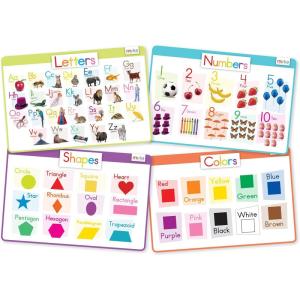 merka Silicone Learning Placemats for Toddlers – 4-Pack, 17 x 11 in, Multicolor – Reusable & Washable Mealtime Mats with Spill-Resistant Backing, Letters, Numbers, Shapes & Colors(Letters  Numbers  Shapes  Colors)