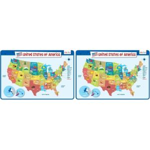 merka United States Map Placemat – 17 x 11 in, Laminated, Multicolor – Reusable Kids Dining Mat with Secure Backing & State Capitals Map(17 inches x 11 inches (Pack of 2))