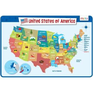 merka United States Map Placemat – 17 x 11 in, Laminated, Multicolor – Reusable Kids Dining Mat with Secure Backing & State Capitals Map(17 inches x 11 inches)